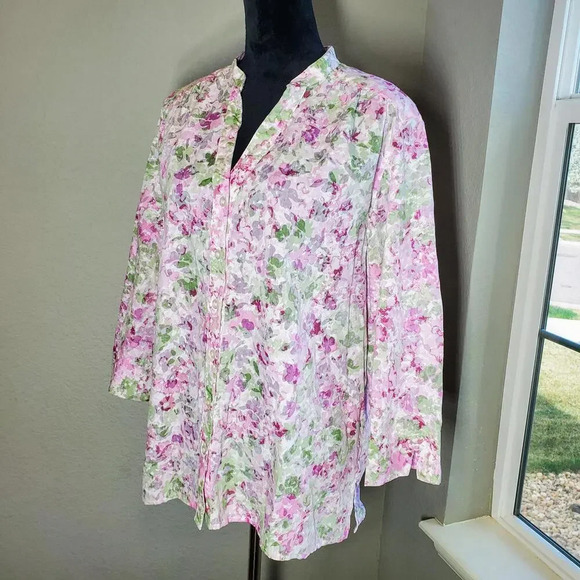 Alfred Dunner Women's Floral Button Down 3/4 Sleeve Top Size 18 - Picture 2 of 12